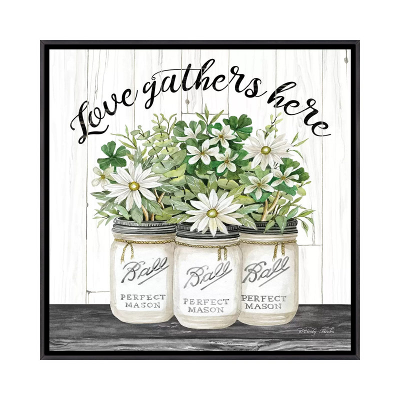 «White Jars Love Gather Here» par Cindy Jacobs - impression d'art graphique, H 18 po x l 18 po x 1,5 po, Pas de tapis