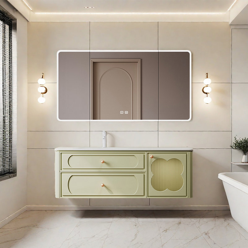 Armoire de salle de bain française de style crème minimaliste, 55"