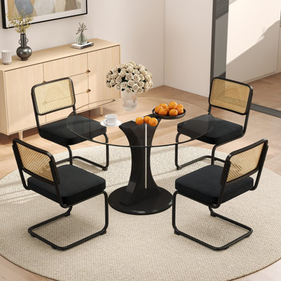 Ensemble de table de salle à manger haute brillance avec chaises en velours