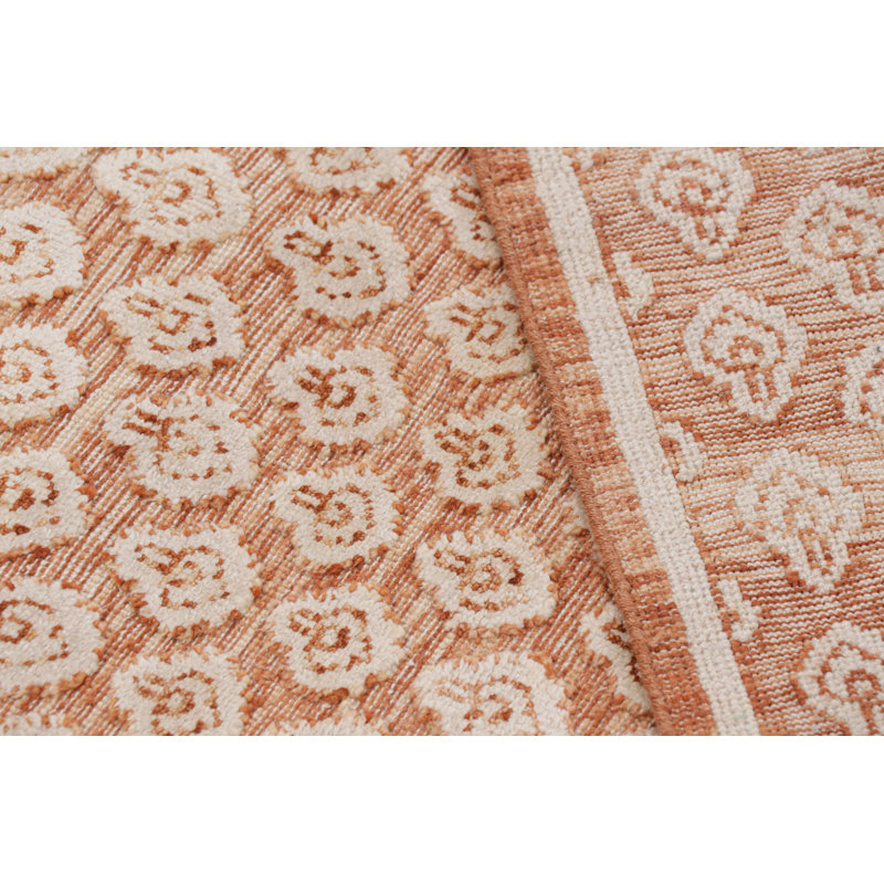 Rug & Kilim’S Modern Block Print Rug In Red And Pink With White Floral Pattern, Rectangle 10' x 14'