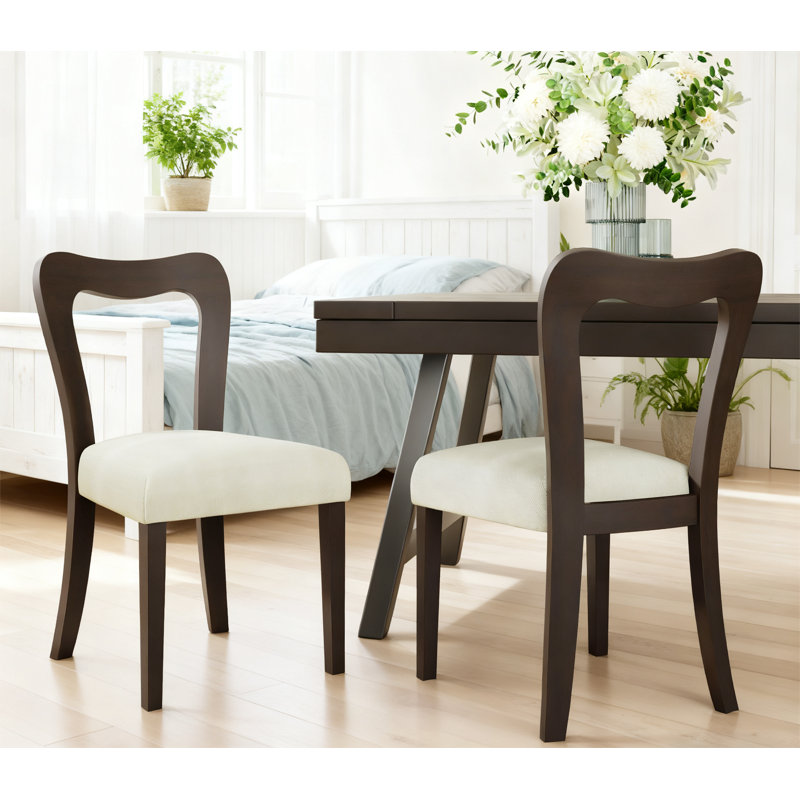 Chaise de salle à manger moderne sans accoudoirs, Marron foncé, Beige