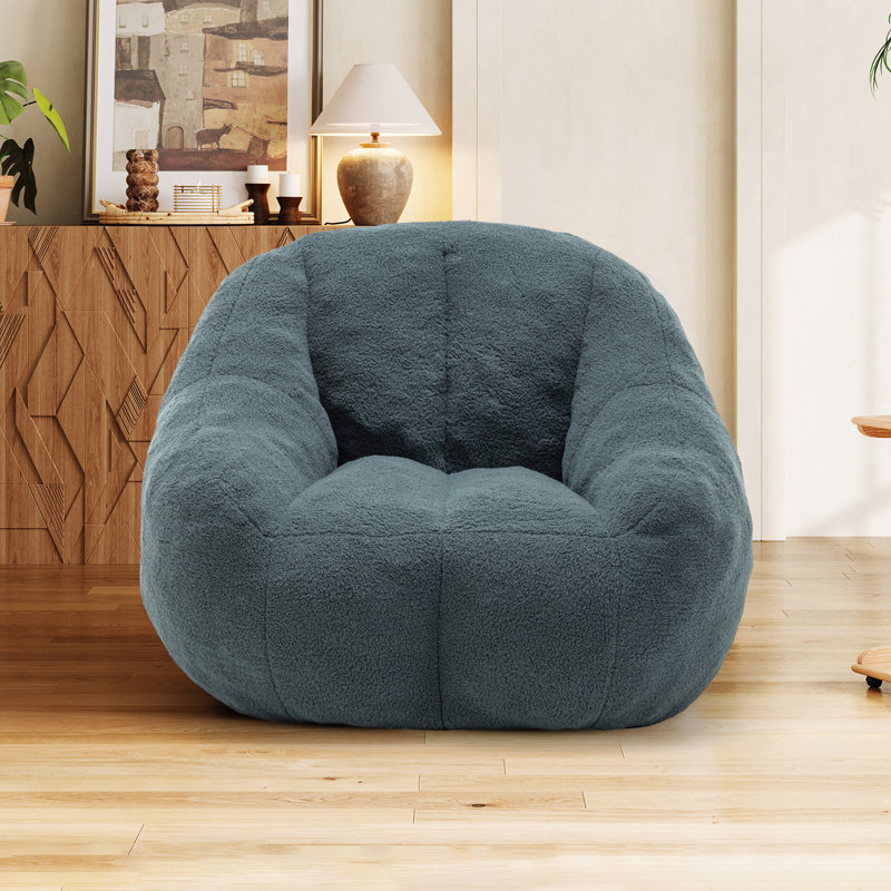 Compression Soft Teddy Fabric Tufted Memory Sponge Foam Filled Bean Bag Chair, Green Teddy