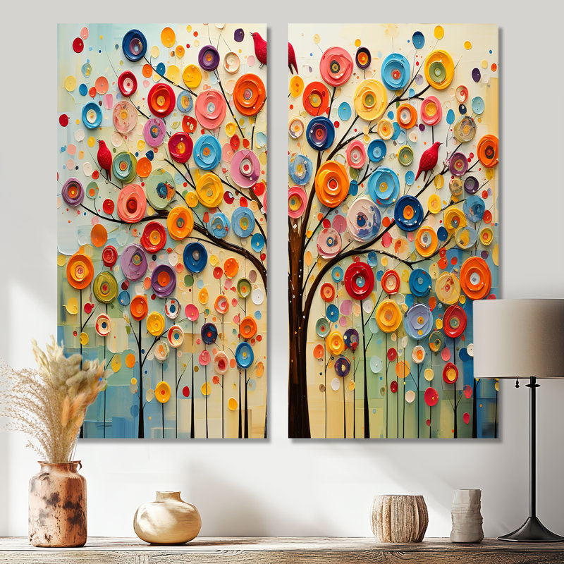 Arbre coloré abstrait 3 - impressions d'art bleues sur toile, 40" H x 40" W, Wrapped Canvas, Does Not Apply