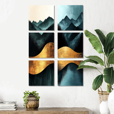 Minimal Forest And Peaks Solitude Horizon - Landscapes Wall Art Set Of 6