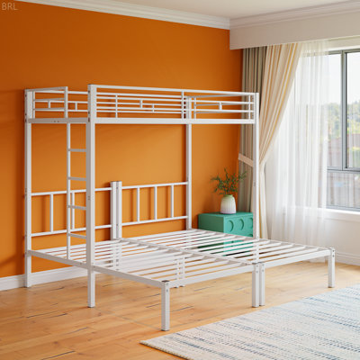 Twin Over Twin Over Twin Bunk Bed, Metal Triple Twin Bed With Safety Guardrails And Ladder, Convertible 3 Beds, For Dorm,Guest Room, No Boxing Spring