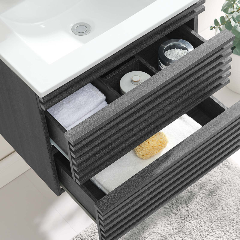 Modway Render 24" Wall-Mount Bathroom Vanity, Charcoal