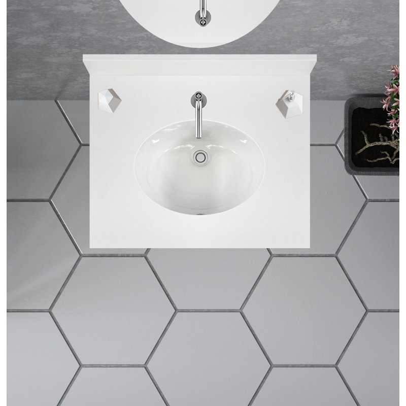 25'' Morning Frost Quartz Vanity Top with Vitreous China Sink