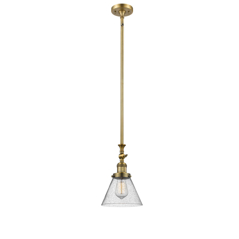 Luminaire suspendu conique à 1 lumière Harbert, Ampoule incandescente rétro de 60 watts, Grainé, Laiton brossé