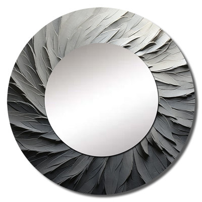 Savary Grey Beige Meditative Movement II - Abstract Spirals Unique Wall Mirror Decor, Gray Large Round Mirror, Printed Metal Art
