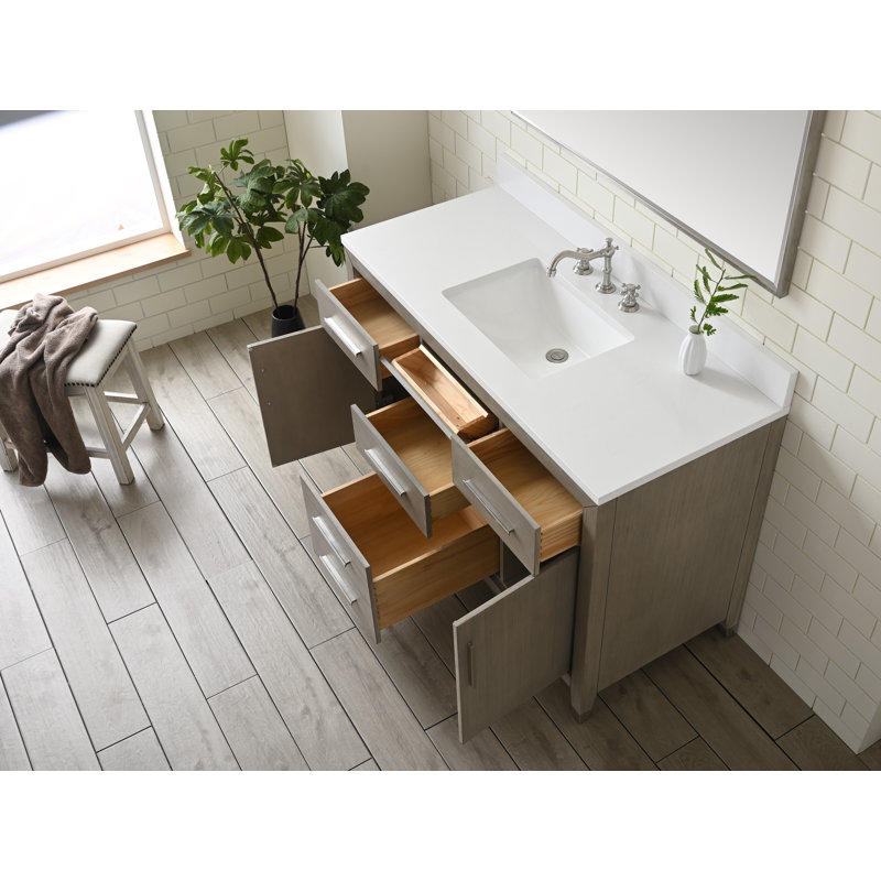 Maddison 48.25'' Free Standing Single Bathroom Vanity with Engineered Stone Top, Heritage Brushed Oak
