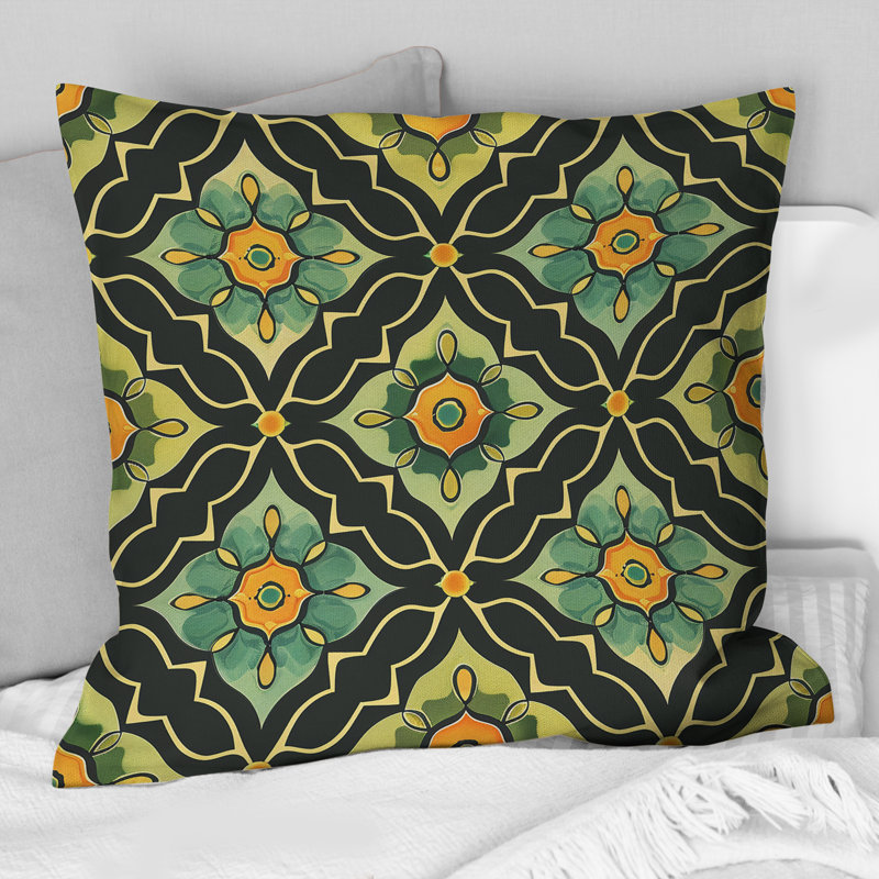 Motif de treillis noir et vert - coussin décoratif moderne, H 18 po x l 18 po