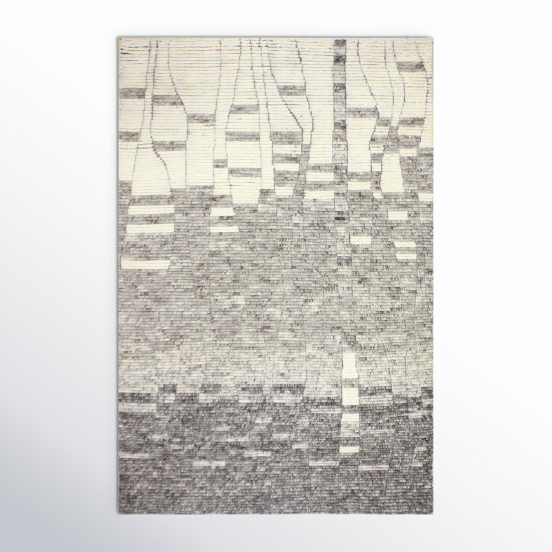 Elmsford Rectangle Abstract Handmade Wool Area Rug in Ivory/Gray, Rectangle 3'6" x 5'6"