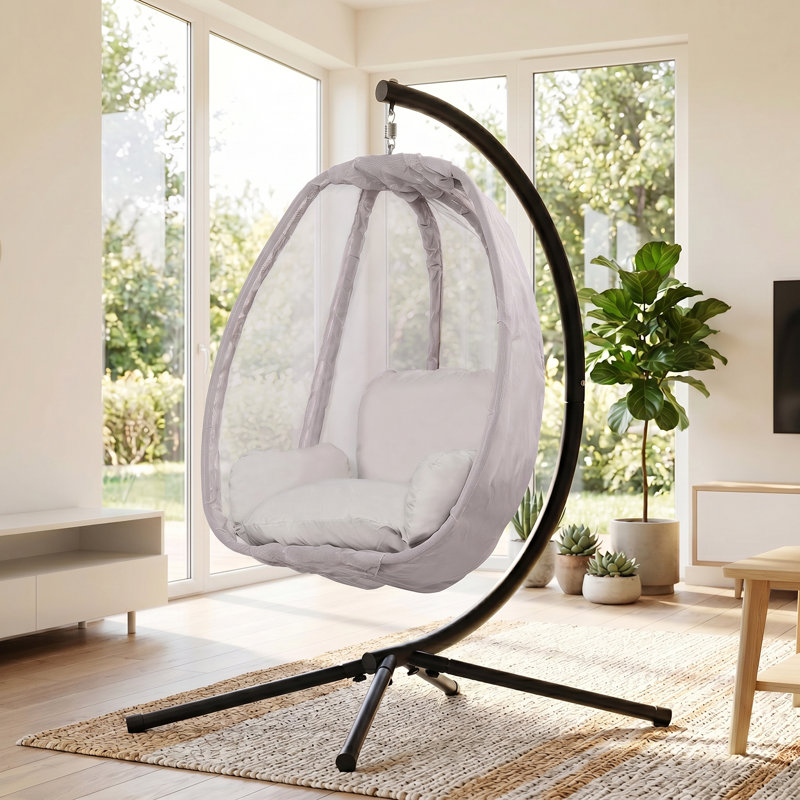 AURESTEAD Hanging Egg Chair with Stand & Plush Cushions, Purplish Grey