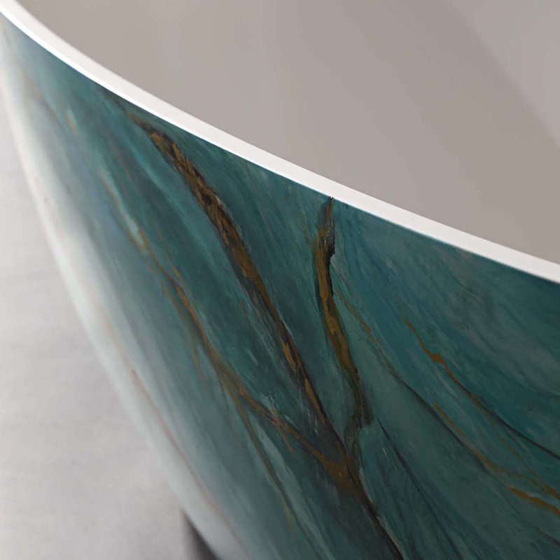 Baignoire de trempage à surface solide 65 "à texture turquoise avec intérieur blanc (fabriquée sur commande), Teal Mable