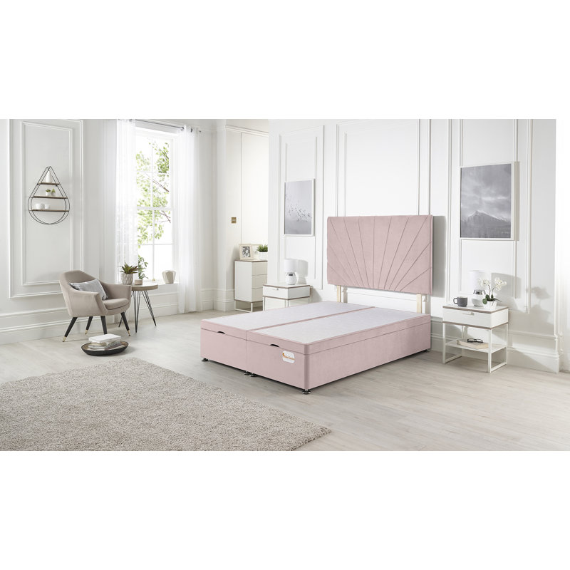 Etheral End Opening Ottoman Storage Bed with Upholstered Headboard, Pink, Super King