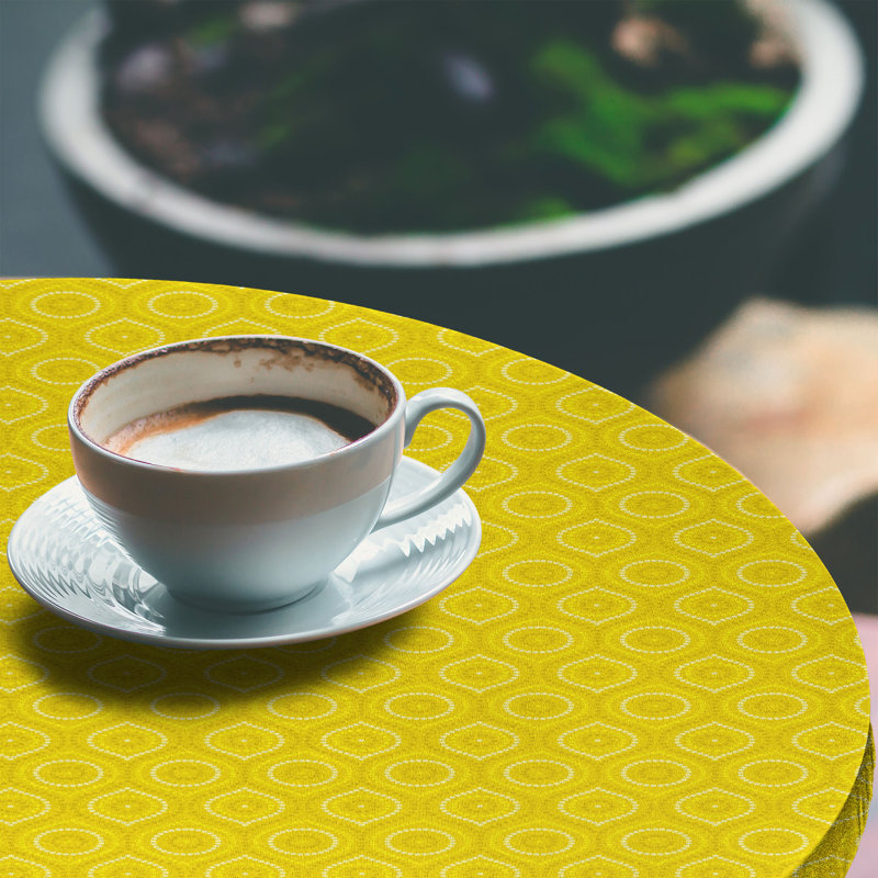 Ebern Designs Aboriginal Fitted Round Tablecloth Diameter Yellow Mustard 127246, 47.24" Round