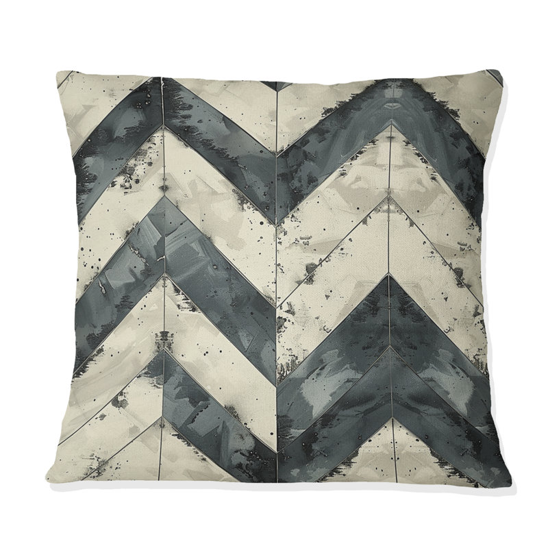 Beige Grey Chevron III - Transitional Throw Pillow, 16"H x 16"W