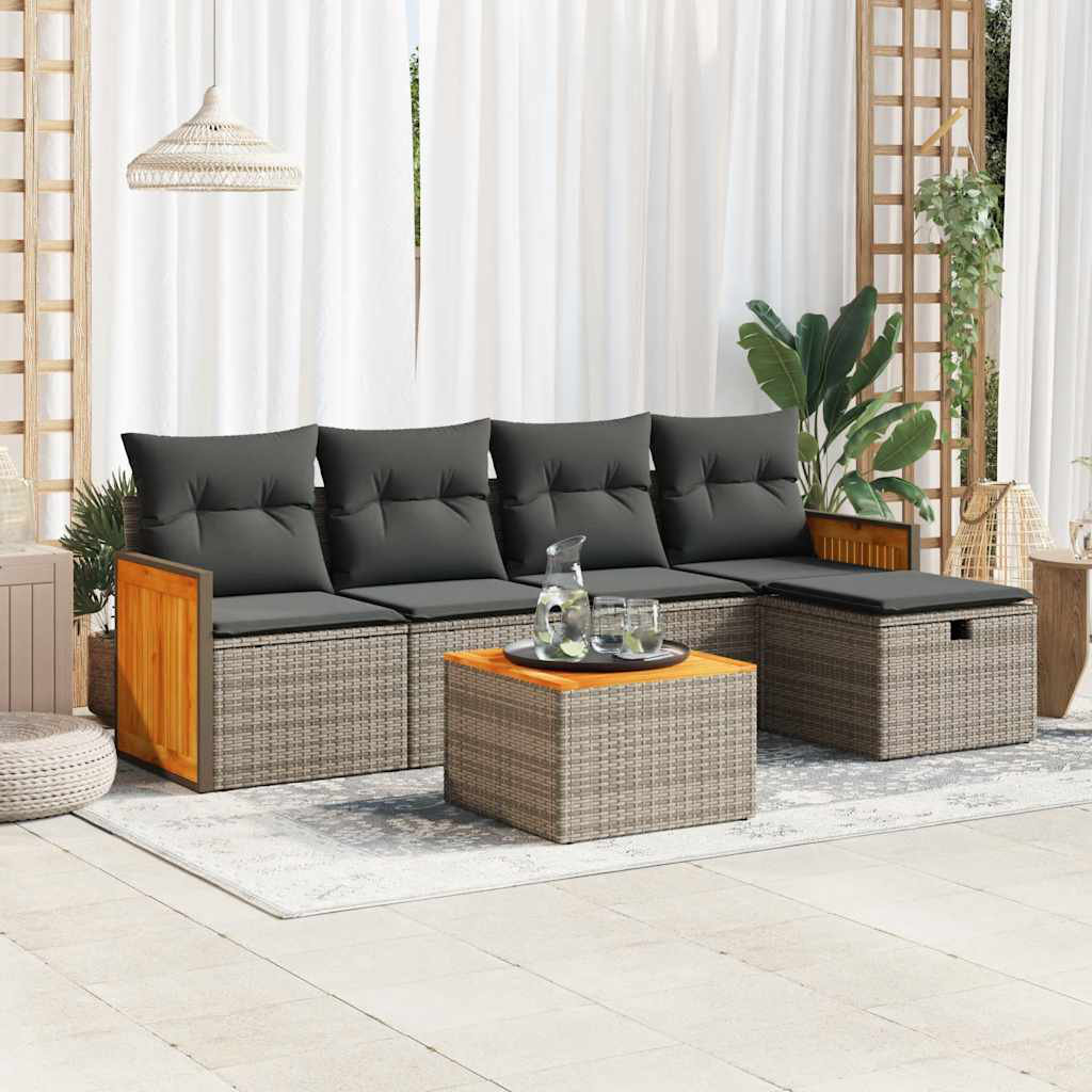 Vidaxl 6-Tlg. Garten-Sofagarnitur Mit Kissen Schwarz Poly Rattan