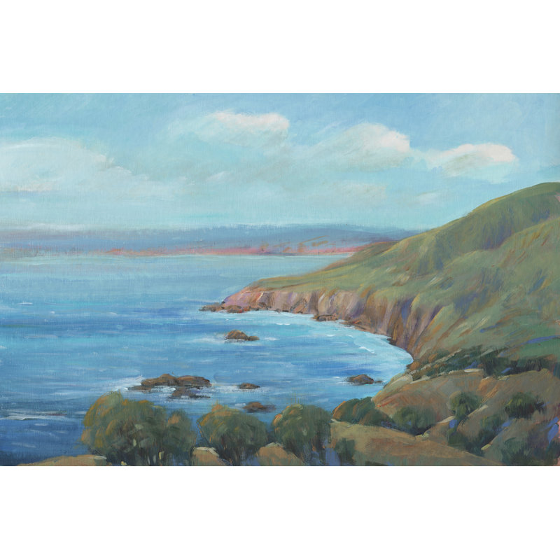 Rocky Coastline I by Tim O'Toole - Painting on Canvas, 20cm H x 30cm W, Black Floater Framed