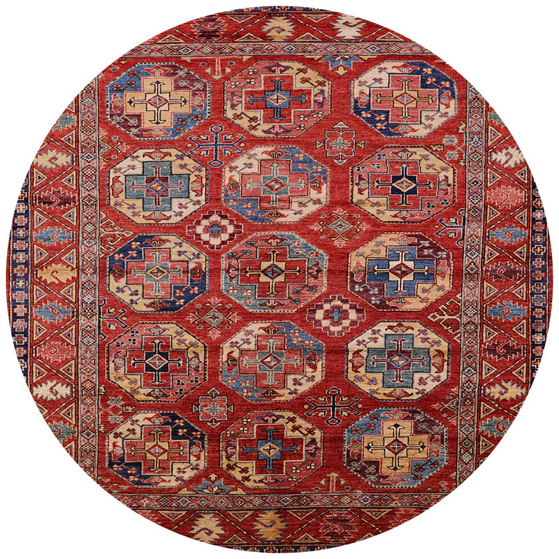 Tapis de style oriental rouge, Rond 8 pi