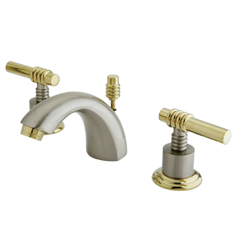 Kingston Brass Two-Handle 3-Hole Deck Mount Mini-Widespread Bathroom Faucet with Brass Pop-Up, Polished Brass