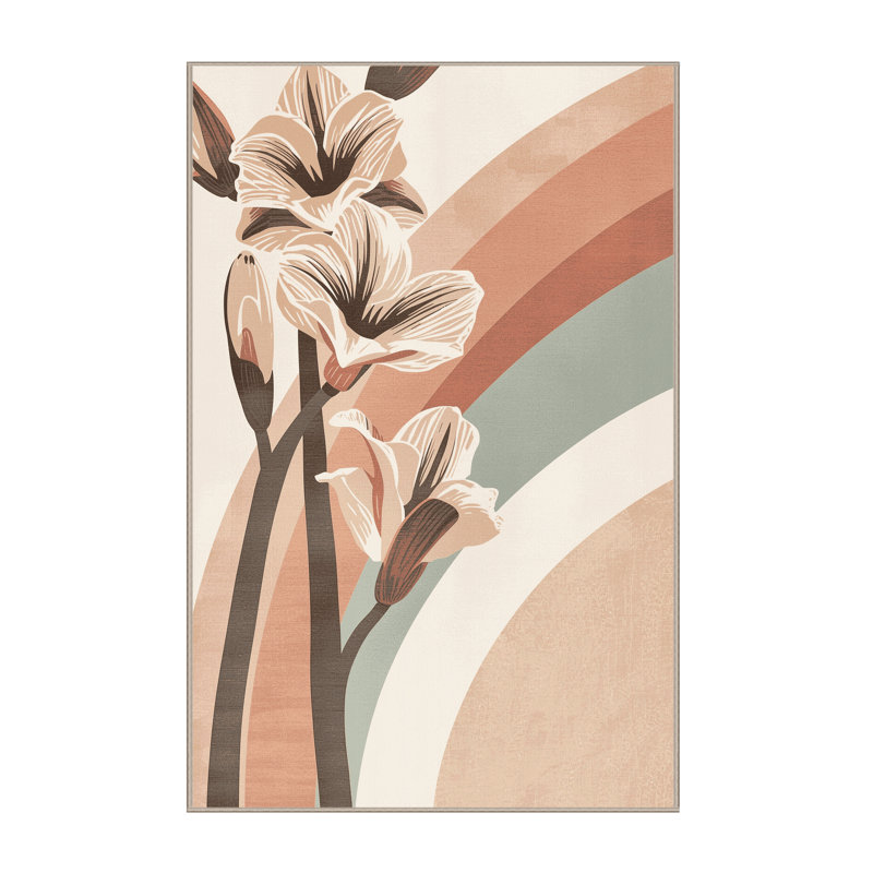 Tapis beige moelleux moelleux à motif éclectique Amaryllis, 8 x 12