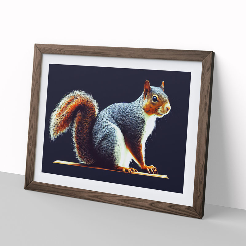 Squirrel Portrait - Single Picture Frame Print, Walnut, 25cm H x 34cm W x 2cm D