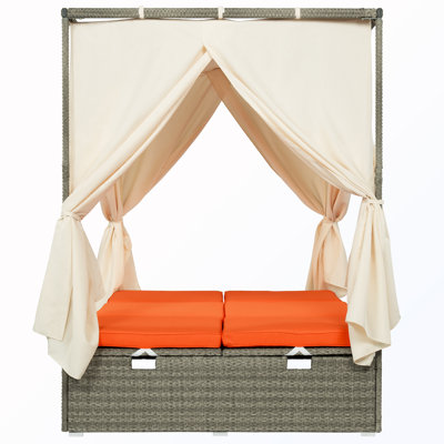Adjustable Outdoor Chaise Lounge with Canopy with Removable Cushion