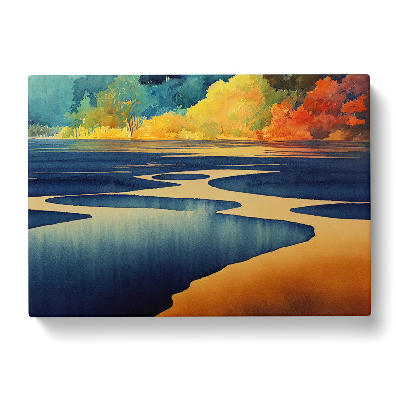 Forest Lake Watercolour - Wrapped Canvas, 50cm H x 76cm W x 3cm D