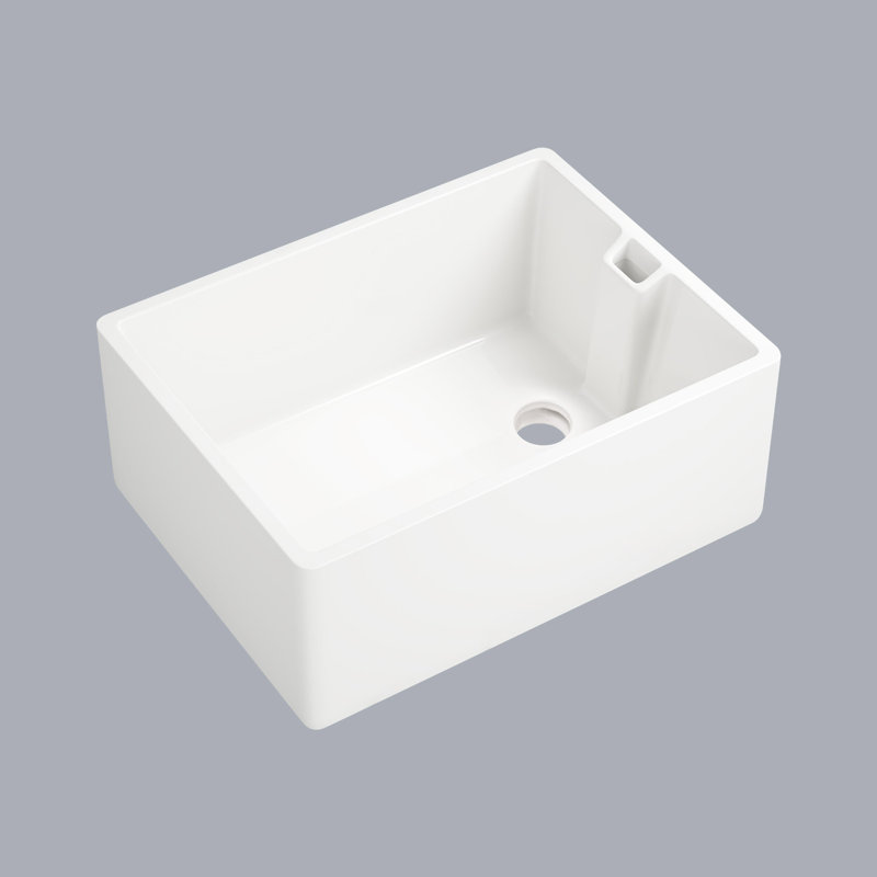 Évier de cuisine de 23,6 po L x 18 po - Céramique blanche, bol simple, grattage, teinture, facile à renouveler, bol en céramique, grattage et teinture, lisse, essuyer la saleté, utilisation à long terme
