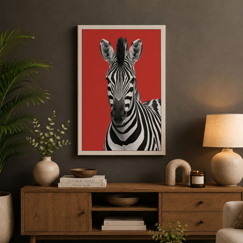Zebra Bold Modern - Wrapped Canvas, 36x24 - 91.4 x 61.0 cm, Teal Border
