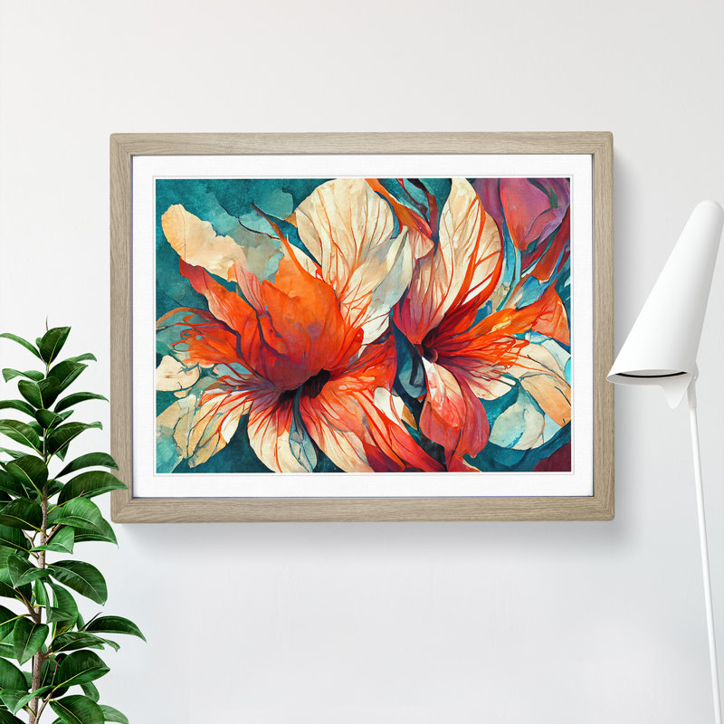 Flowers Abstract Vol.4 - Single Picture Frame Painting, 25cm H x 34cm W x 2cm D, Oak
