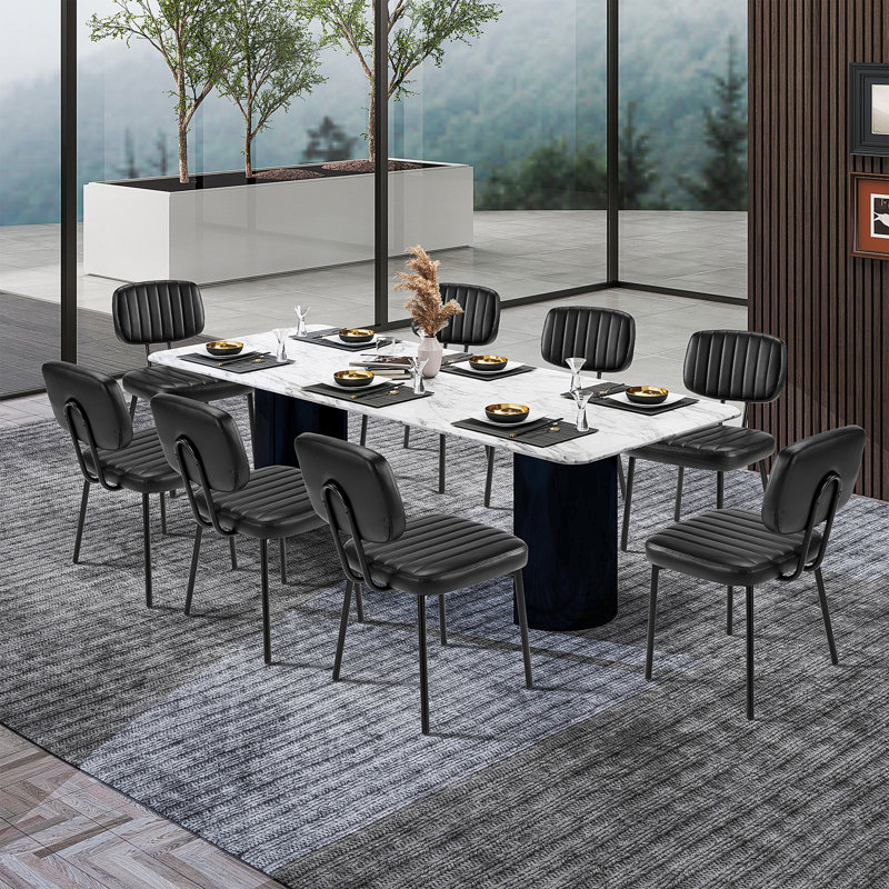 Ensemble de 8 chaises d'appoint en similicuir 8 pièces - Chaise rembourrée et robuste, Noir