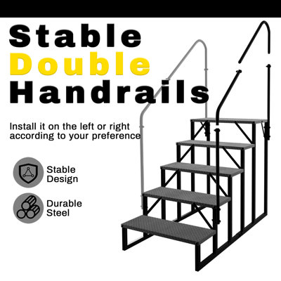 RV Steps with 2 Handrail, 5 Steps Mobile Home Ladder