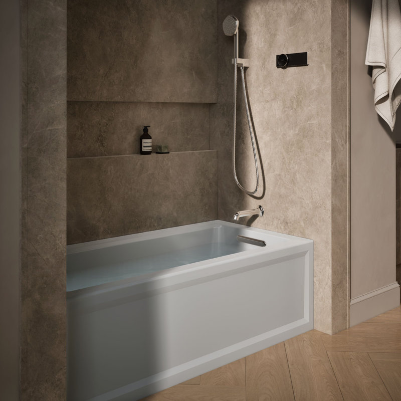 Archer Alcove Bath with Bask Heated Surface, Integral Apron, Tile Flange, Ice Grey, Right