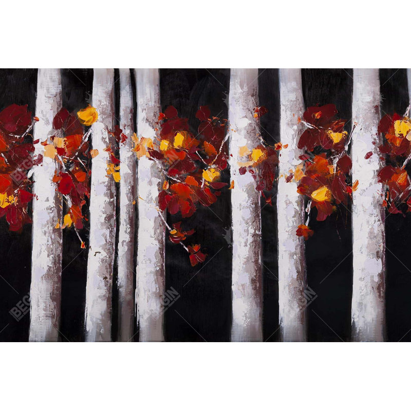 "Arbres blancs avec feuilles oranges" sur toile