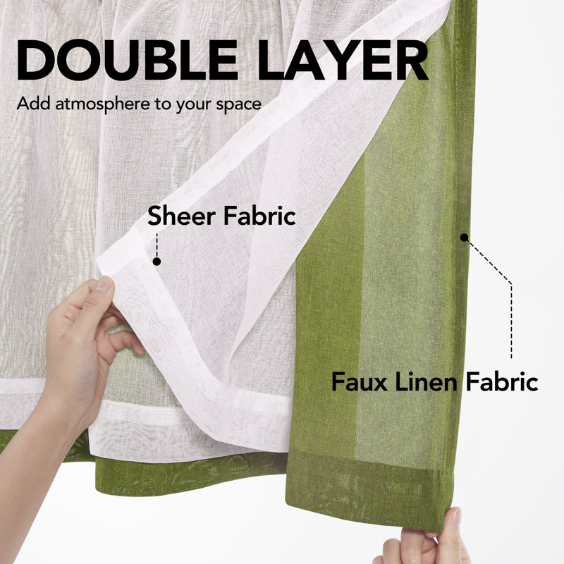 Rod Pocket Double layer Window Valance, Green, 52" W x 19" L
