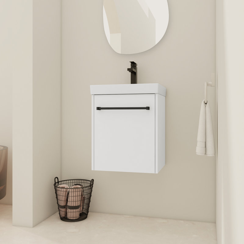 Meuble-lavabo flottant mural 18 po avec lavabo en céramique et porte d'armoire à fermeture en douceur, pour petite salle de bain