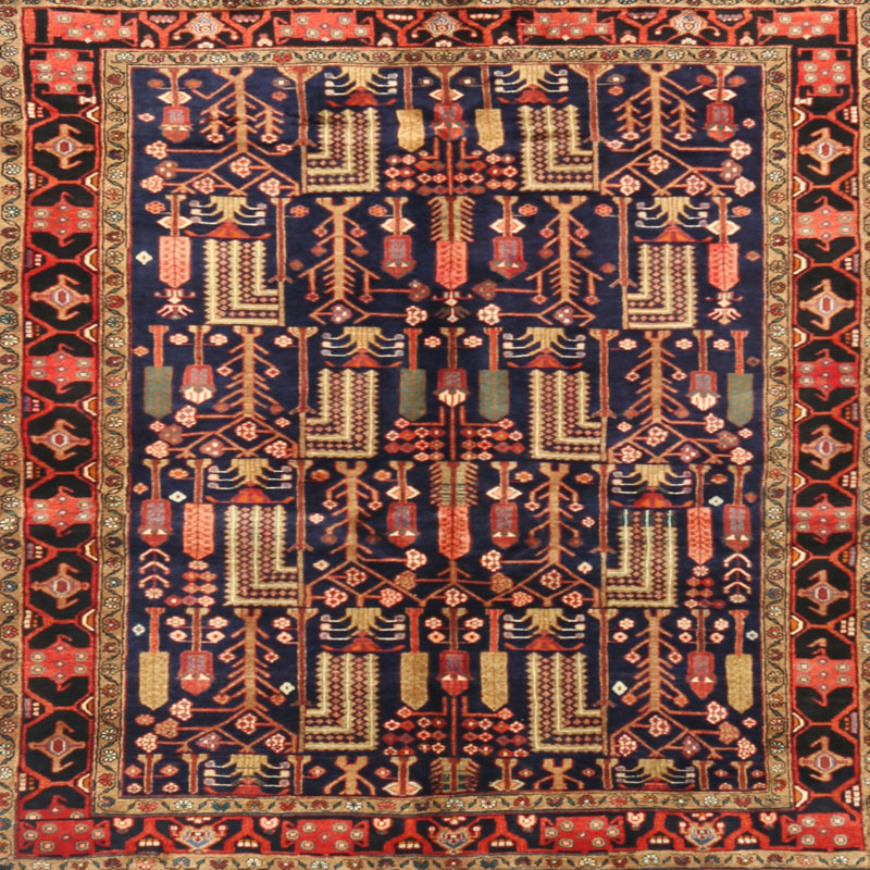 Tapis rouge/vert traditionnel Maquoit, Carré 5 pi