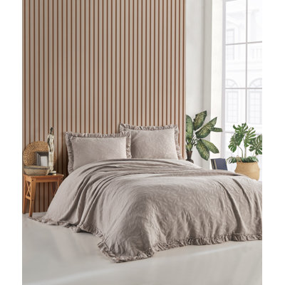 Ensemble de couvre-lit double luxueux, 100% coton, couleur vison | Jacquard Design, 86,6 po x 94,5 po | Comprend 2 taies d'oreiller Oxford (19,7 po x 27,6 po) | Doux, durable, lavable à la machine, parfait pour les chambres confortables