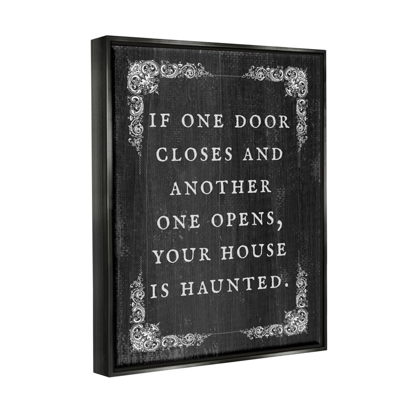 «Funny Haunted House», phrase encadrée sur bois, Cadre flottant noir de jais, H 21 po x l 17 po x P 1,7 po