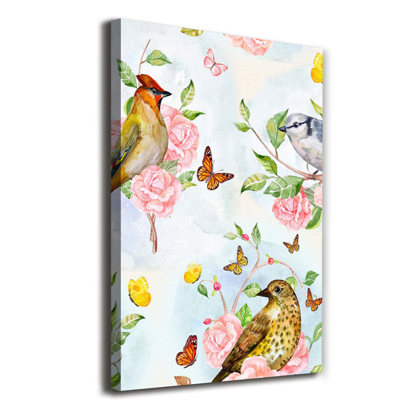 Birds Butterflies Flowers - Wrapped Canvas Print