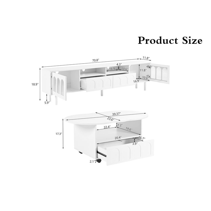 Tv Stand And Coffee Table Set Of 2, Black