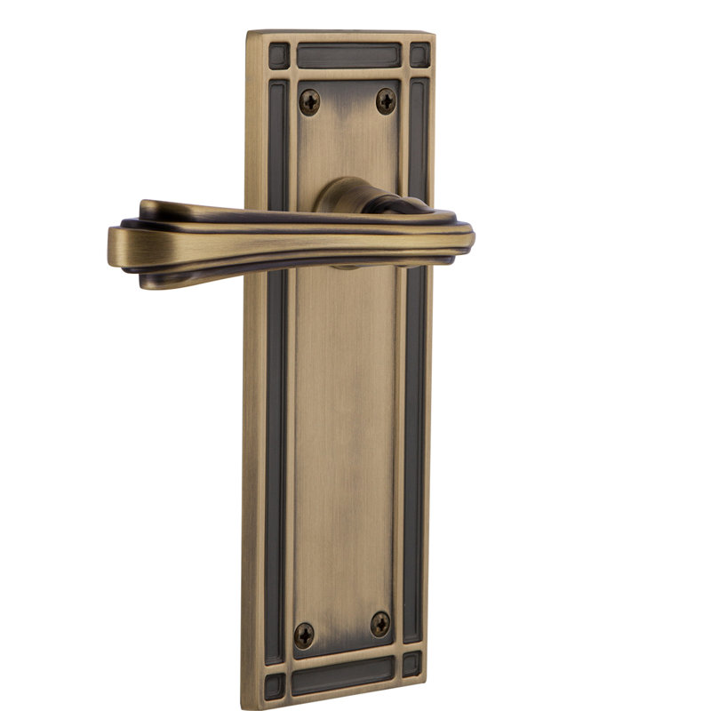 Mission Plate Single Dummy with Fleur Lever, Right Handed, Antique Brass