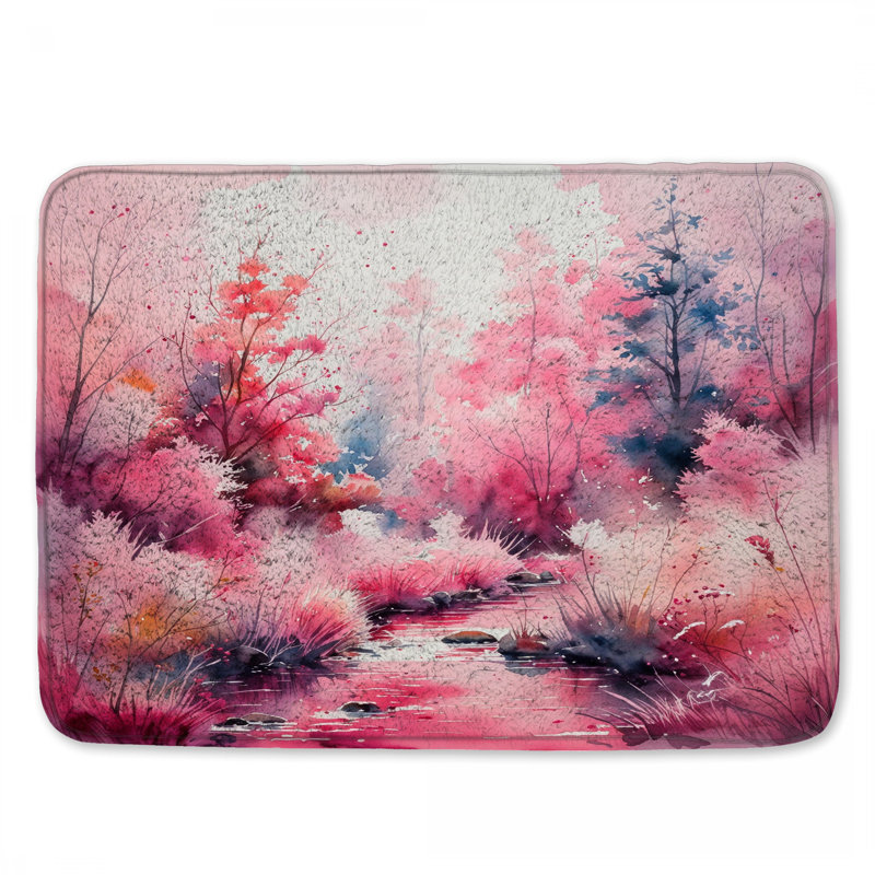 Tapis de bain aquarelle rose forêt, L 34 po x L 21 po