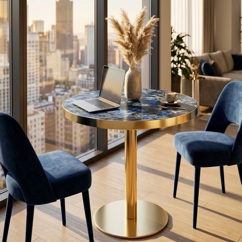 Petite table de salle à manger Modern, Blue/Gold
