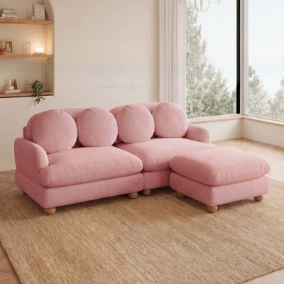 Canapé Comfy en chenille, canapé 3 places profond avec 4 coussins décoratifs, repose-pieds mobile, structure en bois pour le salon, la chambre à coucher