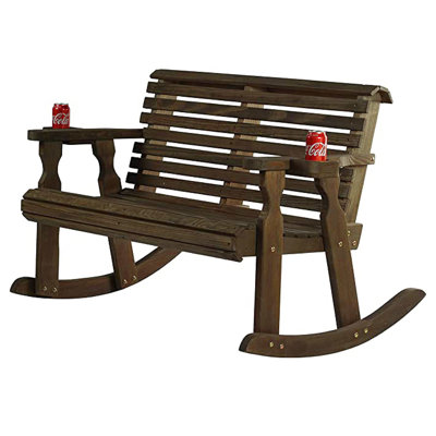 Heavy Duty 800 Lb Mission Treated Double Rocker Bench, Cupholders