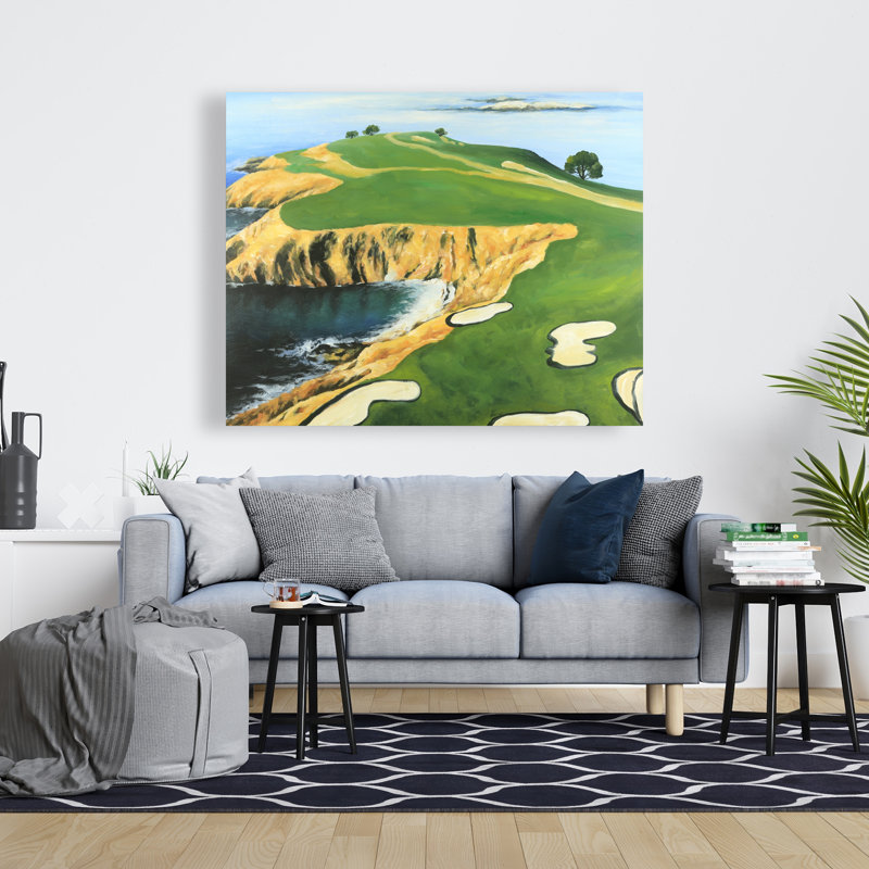 Pebble Beach - maillons de golf - toile décorative bleue