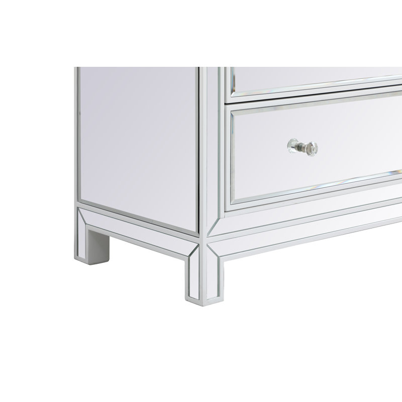 Commode décorative à trois tiroirs en bois massif avec accent de miroir Latasha, Blanc